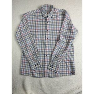 Peter Millar Seaside Button Up Shirt Mens M Check Pattern Blue Pink Cotton